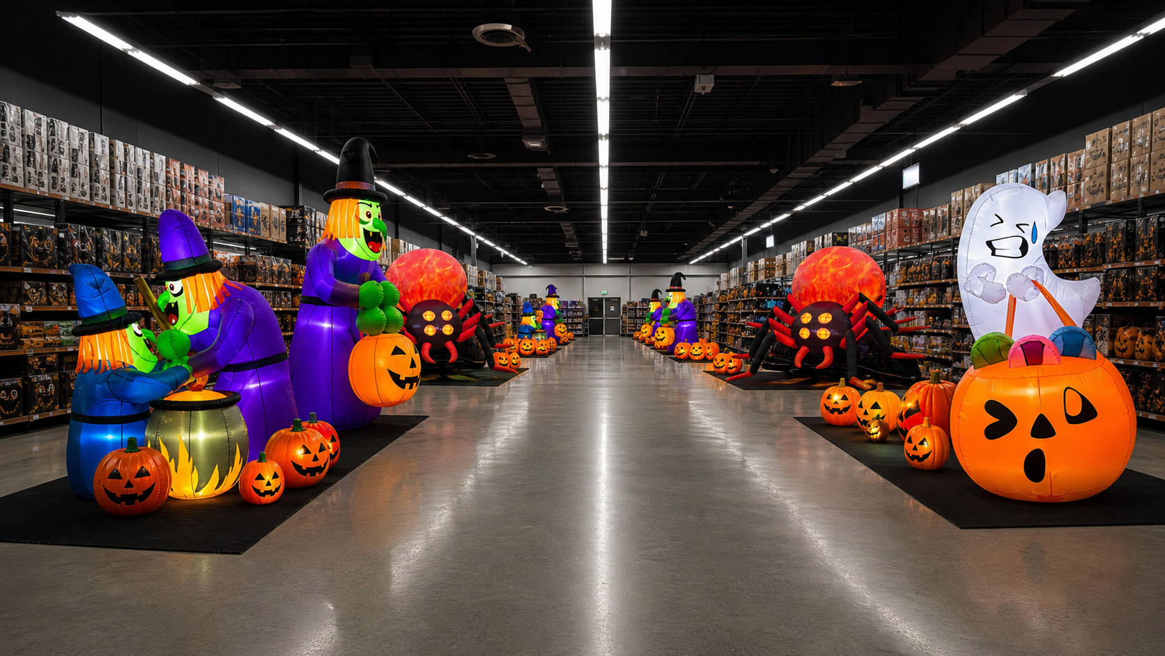 Allée immersive avec gonflables Halloween à leurs dimensions commerciales réelles